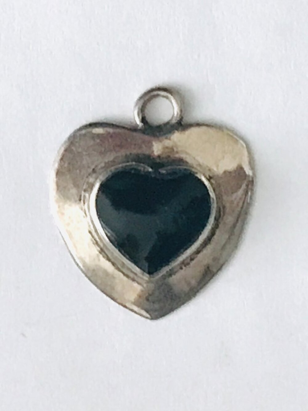 Vintage Sterling Silver Black Onyx Heart Pendant Mexico